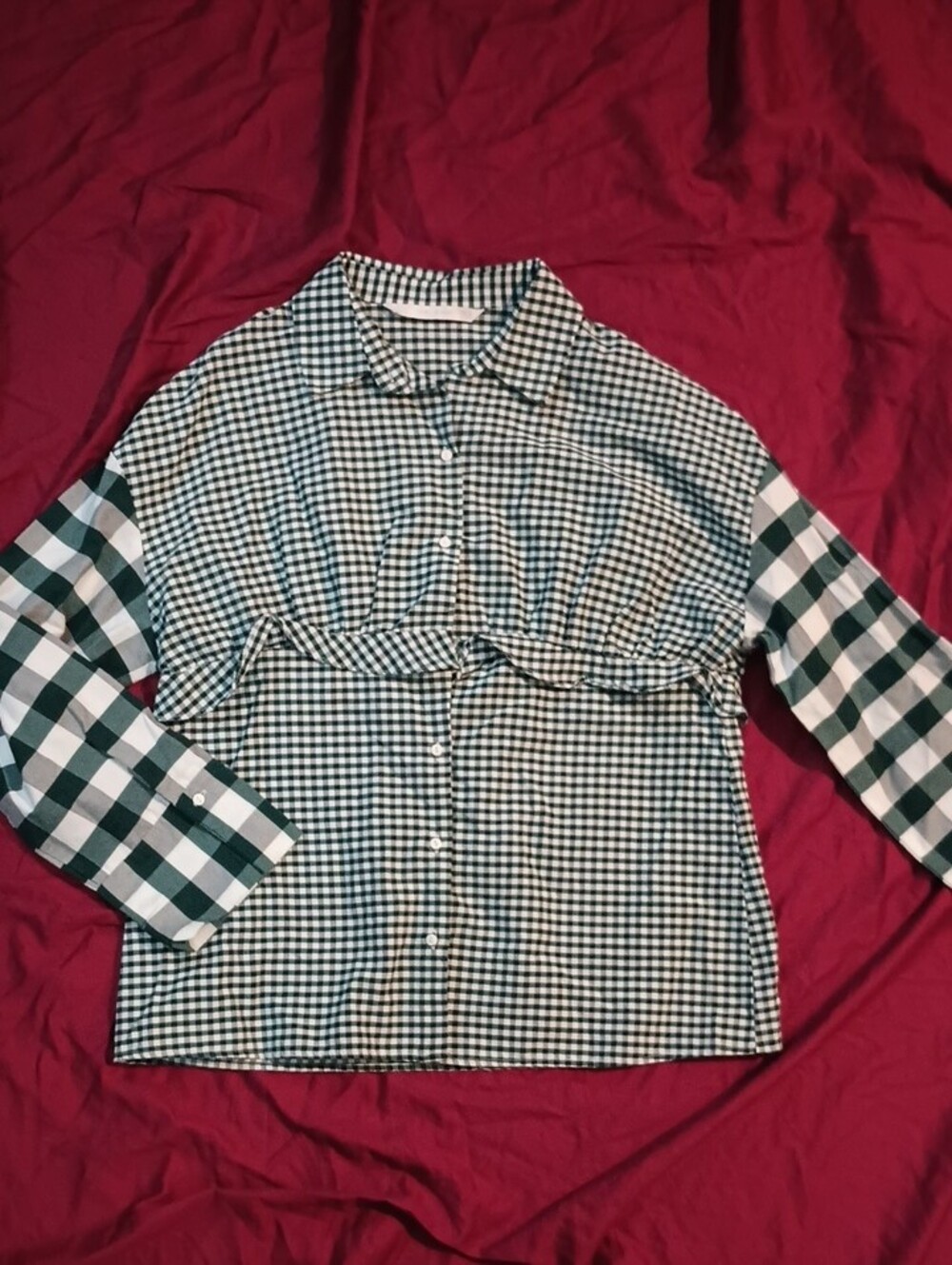 Zara Green and White Gingham Collared Shirt Woman S Trafaluc Collection Ruffles